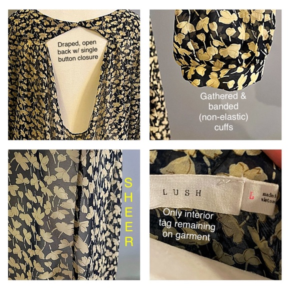 LUSH Women’s L SHEER BOHO TOP Blue / Beige Floral: high-low; open-back; flowing - Picture 8 of 10